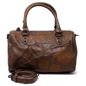 DESIGUAL‎ Brown Vegan Leather Embroidered Shoulder Crossbody Purse Bag Handbag